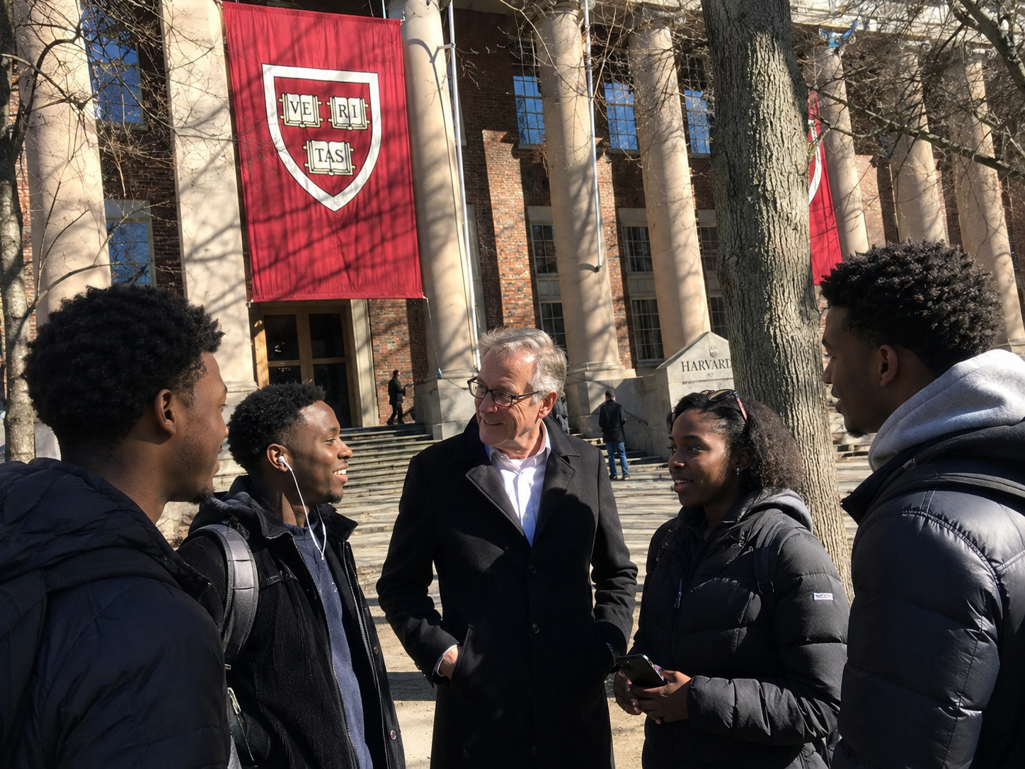 Lexbridge scholars in conversation outside Harvard University